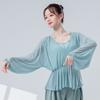 Roupa de Dança Clássica para Mulheres, Nova Blusa de Malha com Manga Longa, Camada Dupla, Decote em V, Falsa Peça Dupla, Roupas Elegantes e Graciosas para Prática de Dança Chinesa