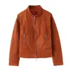 Fabricante mayorista de ropa para mujer transfronteriza 2026 Moda estilo europeo y americano chaqueta con textura de gamuza, cuello alto, cierre de cremallera con bolsillo