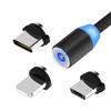 Cabo de dados de sucção magnética para Apple Android tipo-c carregamento rápido cabeça redonda universal tecido nylon indicador de carregamento