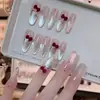 2025 Novas Unhas Postiças de Comprimento Médio com Laço Vermelho Vinho Olho de Gato Menos Soltas Peças Removíveis para Arte de Unha