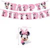 Platos de Papel Rosa de Minnie Disponibles, Vasos de Papel, Servilletas de Papel, Banderines Triangulares, Manteles, Juego de Vajilla Desechable para Decoración de Fiesta