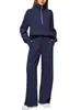 Conjunto de 2 piezas para mujer de Amazon Europa y América 2024 Sudadera con media cremallera Pantalones deportivos de pierna ancha Traje casual para mujer