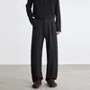 También Pantalones de Traje Anchos de Pierna Recta de Color Sólido con Doble Pinza para Hombre de Otoño Cinturilla con Remaches Costura Central Pinza Marcada Caída Sueltos Pierna Recta Largos