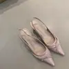 Salto Alto Estilo Francês Primavera e Verão 2025 Elegante Socialite Delicado Franzido Fada Bico Fino Raso Sem Encosto Sandálias