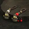 Llavero de Gato de la Suerte de Latón Macizo Retro Chino Cuerda Tejida Cobre Monedas de los Cinco Emperadores Colgante para Llave de Coche Original