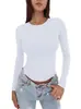 2026 Nueva Ropa Versátil para Mujer de Amazon Estilo Europeo y Americano Ajustada Manga Larga Seda de Leche Cuello Redondo Bajo