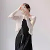 Cardigan de Punto Francés Delgado con Cordones Estilo Suave para Mujer, Exterior Corto de Verano con Protección Solar, Top Reductor de Edad