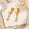 Pendientes de Acero de Titanio Transfronterizos Yuhui con Forma Geométrica e Incrustaciones de Diamantes, Estilo Milenio, Chapados en Oro Real de 18 Quilates, Pendientes de Acero Inoxidable Impermeables