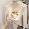 Nueva camiseta de forro polar de manga larga para otoño e invierno para niñas, capa interior cálida, diseño de dibujos animados, elegante para niños mayores, top de capa base para niños