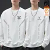 Moletom masculino, novo estilo outono e inverno, gola redonda, corte solto, forrado com fleece, sem capuz, blusa de puxar, jaqueta masculina de manga comprida, versátil