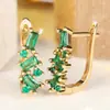 Pendientes Rectangulares de Zirconia Esmeralda Estilo Retro Lujo Ligero, Estilo de Gama Alta de Nicho con Exquisito Diseño Incrustado de Diamantes