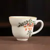 Taza maestra floral pintada a mano Taza de té de porcelana blanca Dehua con platillo juego hogar retro cerámica Gongfu degustación de té taza individual