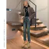 Diseño jeans rectos para mujer 2024 primavera nuevos de cintura alta elásticos pantalones baguette pantalones de tubo con abertura pequeña