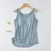 Modal com colete no peito feminino verão fino solto camisa base cor sólida sutiã grátis sem mangas