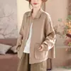 Nueva camisa de lino artística de primavera, cuello camisero vuelto, chaqueta ligera, cárdigan para mujer, color liso, versátil