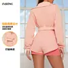 Sudadera de Moda Europea y Americana Transfronteriza 2026 Color Sólido Manga Larga Conjunto Deportivo Casual Shorts Falsos de Dos Piezas para Mujer