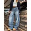 Jeans Scimitar de Bambú Desestructurados Sueltos para Mujer, Pantalones Casuales de Pierna Ancha Lavados Retro Americanos de Moda