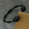 Pulseira de Aço Titânio Caveira Retro Exagerada Europeia e Americana Transfronteiriça Pulseira de Bambu Punk Hip Hop Masculina Tendência Venda por Atacado de Fábrica