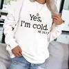 Suéter liso con estampado de letras "I'M Cold", manga larga, cuello redondo