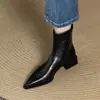 Primer Encuentro Temporada 2026 Nuevas Botas de Tobillo Estilo Francés Otoño/Invierno para Mujer, Punta Fina, Tacón Grueso, Botas Martin, Botas Elásticas Retro Ajustadas