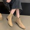 Botines pequeños de otoño e invierno 2024, nuevos botines de mujer de ante estilo francés, estilo occidental, tacón grueso, botas finas retro, botas cortas pequeñas de moda