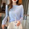 Camiseta de Manga Larga con Máscara para Mujer, Estilo Delgado, Ropa de Verano 2025, Cubierta Suelta de Seda de Hielo con Protección Solar para Aire Acondicionado, Top Rosa, Manga Corta de Moda