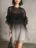 Vestido Negro Pequeño de Estilo Europeo y Americano con Volantes, Nuevo Estilo Verano 2026, Vestido Camisero de Manga Corta para Mujer Talla Grande, Vestido Exquisito de Alta Gama