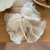 Presilha de rabo de cavalo com laço de organza de bolinhas coloridas estilo coreano ins, presilha de cabelo grande tamanho para rabo de cavalo, primavera e verão, para mulheres