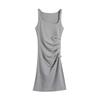 Vestido de cuello cuadrado estilo Ken Dou, cintura plisada, cadera, para mujer, cintura alta, adelgazante, sin mangas, falda, falda corta para verano
