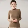 Suéter de Caxemira Outono e Inverno para Mulheres, Listrado Slim Fit com Mangas de Renda e Gola Franzida, Suéter Pulôver de Tricô de Caxemira