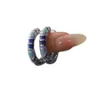 Mar Azul y Cielo Azul Paisaje Étnico Patrón Azul Tailandés Pendientes Circulares Retro Lujo Ligero Diseño de Nicho Pendientes para Mujer