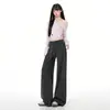 Calça comprida casual de malha, estilo coreano, para outono e inverno, espessa, corte relaxado, design de alta qualidade, perna larga, versátil, perna reta, mistura de lã