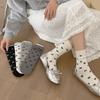 Meias com Laço para Mulheres Primavera e Verão Ins Meias de Atoalhamento Estilo Coreano com Brincos Cor Pura Meias Simples com Sapatos de Couro Pequenos