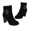 Novas Botas de Tornozelo Sexy com Salto Grosso Alto e Bico Redondo com Zíper Tamanho Grande Sapatos Femininos Clássico Dr. Botas Martens Botas Individuais Botas de Neve