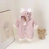 Nueva chaqueta de otoño linda y adorable para bebés, niños y niñas, mameluco rosa de conejito con forro polar para fiesta