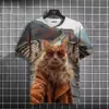 Verão 2025 novo T-shirt masculina de manga curta transfronteiriço AliExpress impressão 3D gato fofo gola redonda manga curta T-shirt top