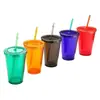 Copo de Plástico com Canudo de Camada Dupla 16oz Copo de Água de Plástico Caixa de Papel Pó Solto Lantejoula Tampa Plana Tampa Redonda Copo de Gelo de Boneca Fornecimento Direto para o Verão