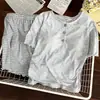 Pijama Simples de Lyocell Listrado para Mulheres, Novo Estilo de Verão com Bojos, Shorts de Manga Curta de Modal, Conjunto para Casa