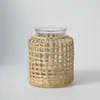 Nuevo Jarrón de Malla Tejido a Mano Puro Creativa Cubierta de Malla Protectora Tejida con Paja Decoración del Hogar Hilo de Papel Jarrón de Vidrio