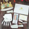 Cuchillo y Tenedor para Pastel de Cumpleaños Juego de Velas Plato de Papel Desechable Plato de Cena Engrosado Forma de Gota Tenedor para Hornear Vajilla en Caja