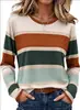 Camiseta de punto informal versátil de cuello redondo holgada a rayas de manga larga para mujer, transfronteriza europea y americana de Amazon, otoño 2026