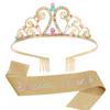 Nuevo Conjunto Transfronterizo de Corona de Cumpleaños Morada y Banda para el Hombro Corona de Cristal de Princesa Estampado en Caliente Cinturón de Etiqueta al por Mayor