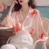 Comercio Exterior Transfronterizo Camisa Protectora Solar Estampada en Naranja para Mujer Verano Hermosa Francesa Súper Hada Camisa de Manga Larga Camisa de Nicho