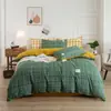 Conjunto de Flanela Escovada Muji Estilo Japonês de Quatro Peças, Conjunto de Roupa de Cama para Casa com Xadrez Pequeno Retrô, Amigo da Pele, Universal para Todas as Estações