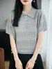 Top de punto fresco, transpirable, texturizado, corte holgado, cuello redondo, adelgazante, para mujer, manga corta, de lino Tencel, para el trabajo y las vacaciones