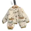 Pijama de invierno para niños, tres capas de forro polar de coral con acolchado de algodón añadido, engrosado para abrigar, franela con forro polar, ropa de estar cálida para niñas y bebés