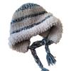 Gorro de felpa con bloques de color a rayas para mujer, estilo coreano, otoño e invierno, con protección para las orejas, gorro Lei Feng cálido de lana de punto, moderno.