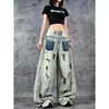 Comercio exterior estilo retro americano high street tinta salpicada rotos diseño nuevo primavera-verano nicho pantalones largos rectos jeans para hombre