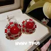 Joias para Reunião Anual: Brincos de Guirlanda Vermelho Romã Pérola, Design de Nicho, Brincos de Diamante Brilhante Leopardo com Strass