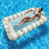 Flotador Inflable Cuadrado Rayado Verde Menta Nuevo Transfronterizo Piscina Tomar el Sol Doble Espesor Cama Flotante Grande para Agua